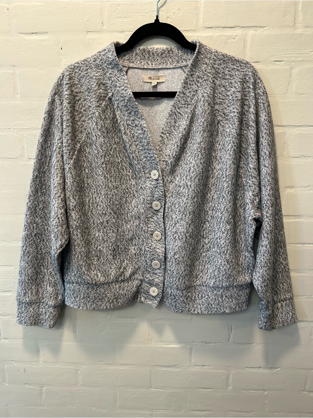 Madewell Marled Gray Brushed Boucle Raglan Sleeve Cropped Plush Cardigan Size M